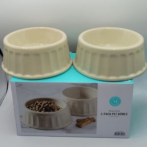 New Martha Stewart stoneware 2 pack pet bowls cream